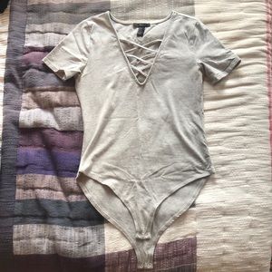 Light Gray Laced V-Neck Bodysuit